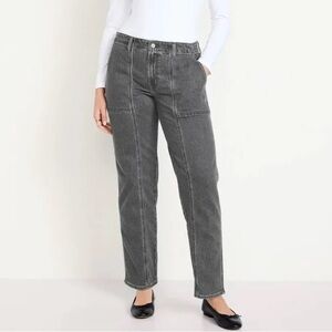 Old Navy Mid-Rise Boyfriend Loose Utility Jeans Faded Washed Black